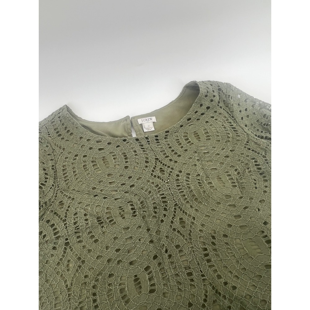 J.Crew Eyelet Lace Top Women 10 Olive Green Short Sleeve Cottagecore Boho Preppy